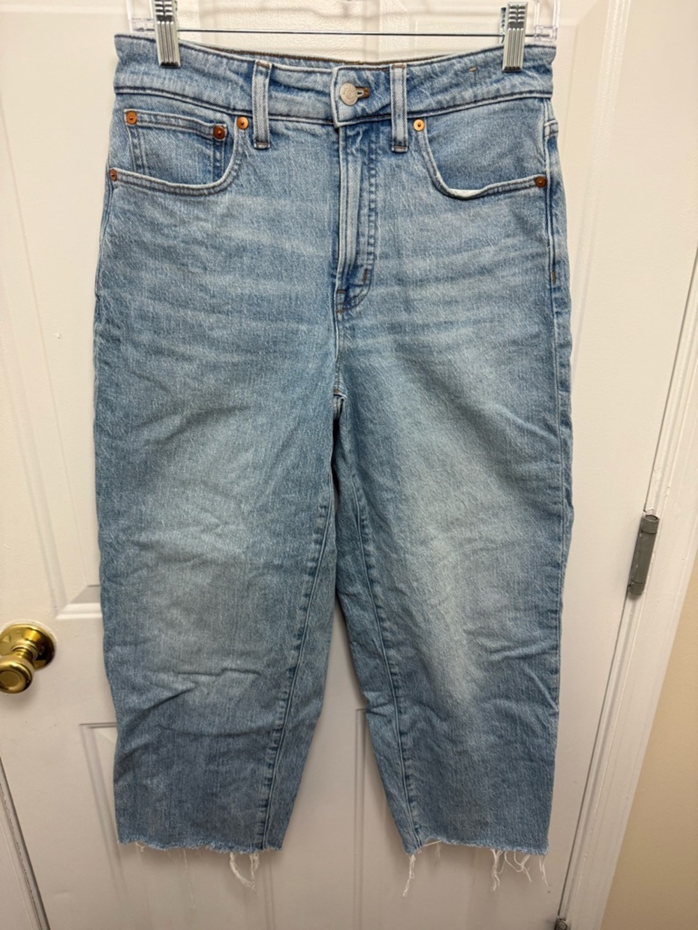 Madewell The Curvy Perfect Vintage Wide-Leg Crop Jeans Raw Hem Light Wash Sz 27